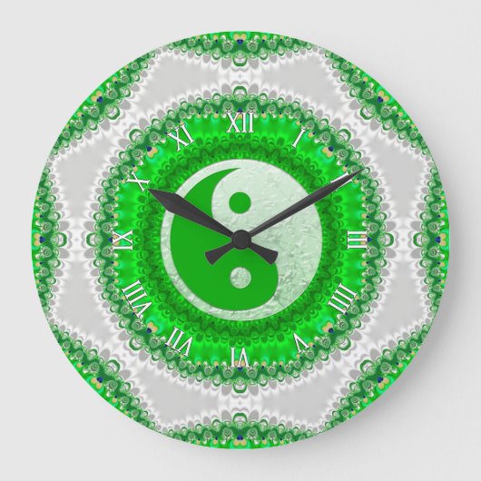 Grüne YinYang FengShui-Wohngestaltung-Uhr Große Wanduhr (Vorderseite)