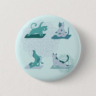 Grüne Yoga-Katzen Button