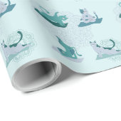 Grüne Yoga-Katzen Geschenkpapier (Rolleneckpunkt)