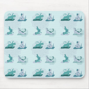 Grüne Yogakatzen Mousepad