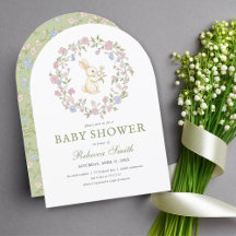 Grüne zarte Vintage-Blumen-Hasen-Baby-Party