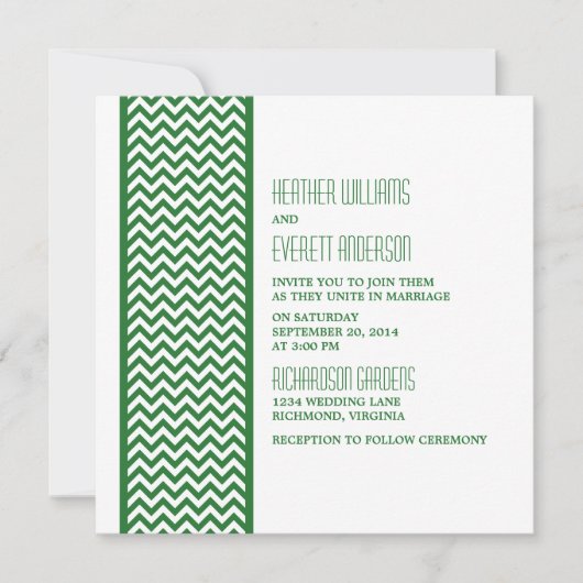 Grüne Zickzack Grenzhochzeit Einladung (Vorderseite)