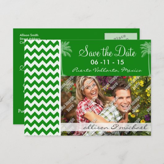 Grüne Zickzack Streifen; Sommerpalme Ankündigungspostkarte (Vorne/Hinten)