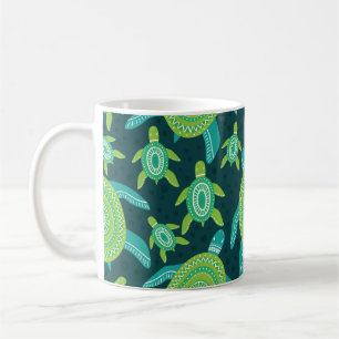 Grüne Zierschildkröten: Vintages Muster. Kaffeetasse