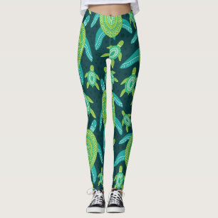 Grüne Zierschildkröten: Vintages Muster. Leggings
