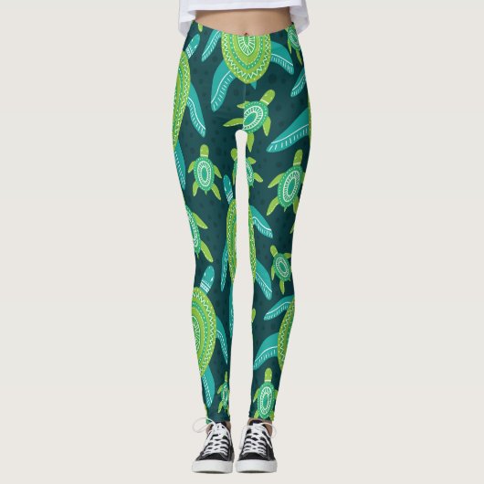 Grüne Zierschildkröten: Vintages Muster. Leggings (Vorderseite)