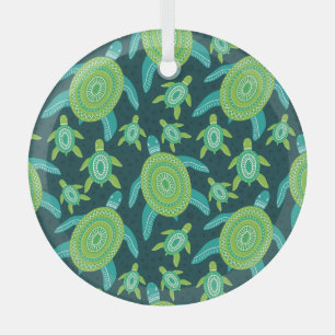 Grüne Zierschildkröten: Vintages Muster. Ornament Aus Glas