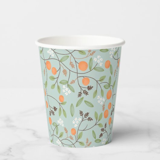 Grüne Zitrusfrüchte und Orange Blossom Pappbecher (Rückseite)