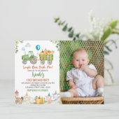 Grüne Zugmaschine Tiere Geburtstagseinladung Einladung (Stehend Vorderseite)