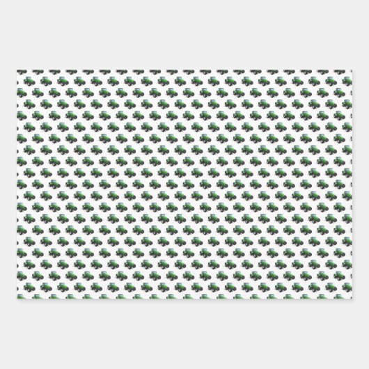 Grüne Zugmaschinen Geschenkpapier Set (Vorderseite)