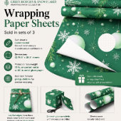Grüne Zweige und Schneeflocken Geschenkpapier Set