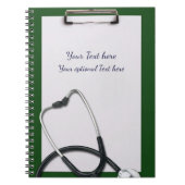 Grüne Zwischenablage mit Stethoskop Notizblock (Vorderseite)