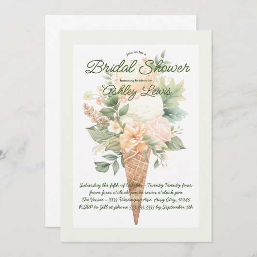 Grüneis-Eistüte, Boho-Foraleis Einladung (Vorne/Hinten)