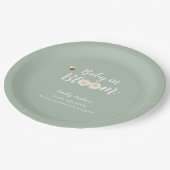 Grünen Boho Daisy Blumenbaby in Blütendusche Pappteller (Schrägansicht)