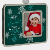 Grünen Foto Weihnachten Die schönste Zeit Rahmen-Ornament Silber (Rechts)