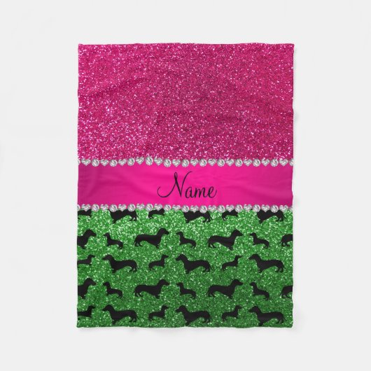 Grünen Glitzer Dackeln Rosa Glitzer Fleecedecke (Vorderseite)