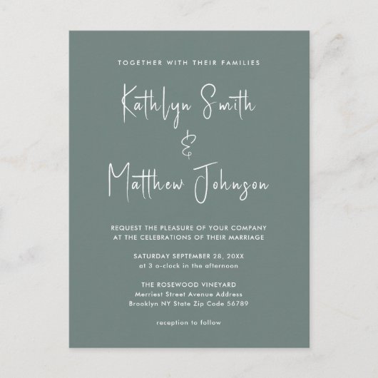 Grünen QR-Code in einer modernen Hochzeit Einladungspostkarte (Vorderseite)