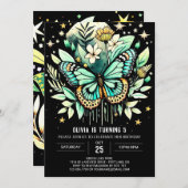 Grünen Schmetterling Geburtstag Einladung (Vorne/Hinten)
