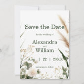 Grünen Wildblumen und Pampas Save the Date (Vorderseite)