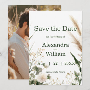 Grünen Wildblumen und Pampas Save the Date