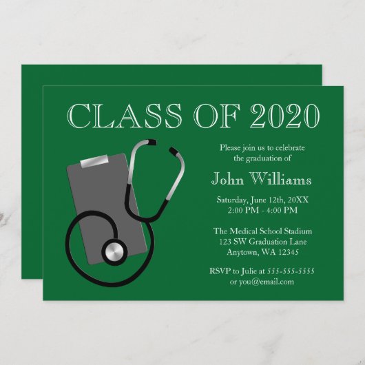 Grüner Abschluss der Krankenpflegerschule Einladung (Vorne/Hinten)