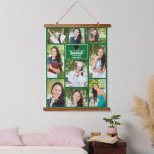 Grüner Abschluss FotoCollage Keepake Wandteppich Mit Holzrahmen