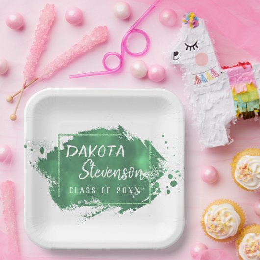 Grüner Abschluss | Paint Spritzer Chic Grad Party Pappteller (Party)