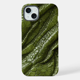 Grüner Alligator Krokodil Drache Schlange Leder iPhone 15 Plus Hülle