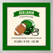 Grüner American Football Helm Baby Geburtsstatisti Poster (Vorne)