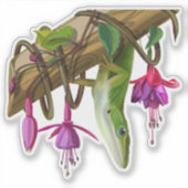 Grüner Anolis mit Fuchsien Aufkleber (Vorderseite)