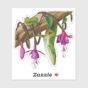 Grüner Anolis mit Fuchsien  Aufkleber