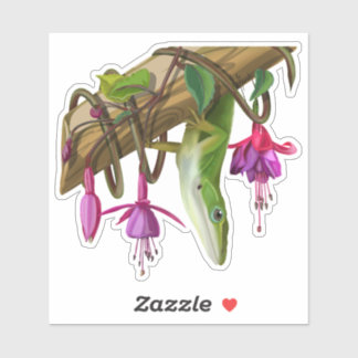 Grüner Anolis mit Fuchsien Aufkleber
