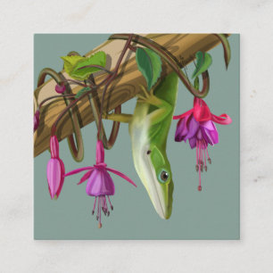 Grüner Anolis mit Fuchsien Begleitkarte