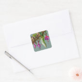 Grüner Anolis mit Fuchsien Quadratischer Aufkleber (Umschlag)