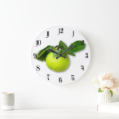 Grüner Apfel Große Wanduhr (Zuhause)