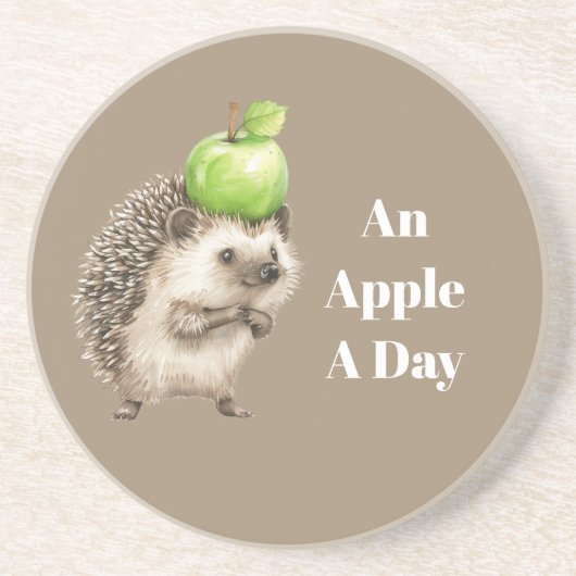 Grüner Apfel pro Tag Igel Getränkeuntersetzer (Vorne)