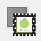 Grüner Apfel / Schwarz mit weißen Polka-Punkten Magnet (Vorderseite/Rückseite)