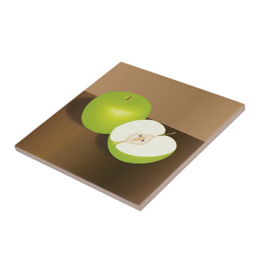 Grüner Apfel und ein halbes Stillleben Fliese (Seite)