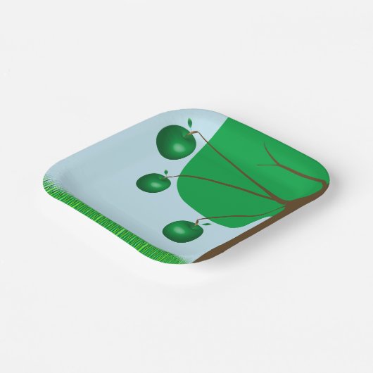 Grüner Apfelbaum Pappteller (Gewinkelt)