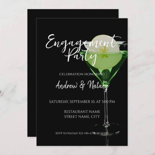 Grüner Apfelsincocktail mit einer Apfelscheibe Einladung (Vorne/Hinten)