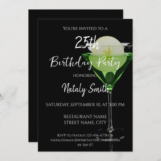 Grüner Apfelsincocktail mit einer Apfelscheibe Einladung (Vorne/Hinten)