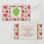 Grüner Apple u. rosa Rosen-Lehrer-Geschäfts-Karte Visitenkarte (Vorne/Hinten)