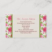 Grüner Apple u. rosa Rosen-Lehrer-Geschäfts-Karte Visitenkarte (Rückseite)