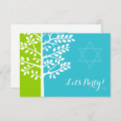 Grüner Aquamariner Blauer Baum Bat Mitzvah Empfang Begleitkarte (Vorne/Hinten)