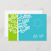 Grüner Aquamariner Blauer Baum Bat Mitzvah UAWG RSVP Karte (Vorne/Hinten)