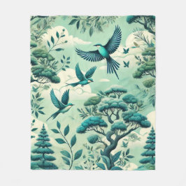 Grüner Aquamariner Wald und Vogelmuster Fleecedecke