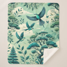 Grüner Aquamariner Wald und Vogelmuster Sherpadecke