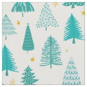 Grüner Aquamariner Winterwald Weihnachtsbaum Stoff (Nahaufnahme)