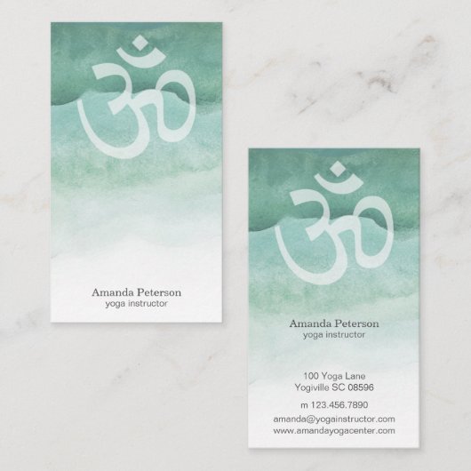 Grüner Aquarell Ombre OM Yoga-Lehrer Visitenkarte (Vorne/Hinten)