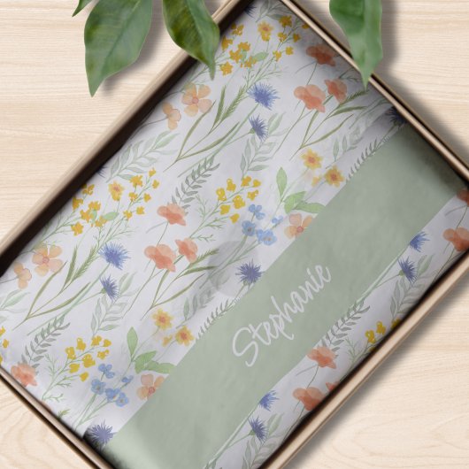 Grüner Aquarell-Wildblumen-Name Seidenpapier